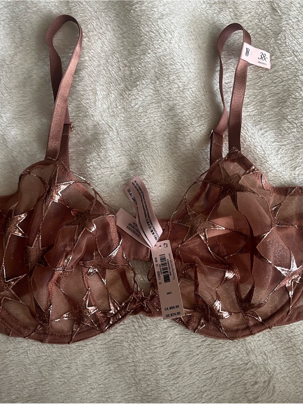 Victoria's Secret Rose Gold Star-Embroidered Underwire Bra